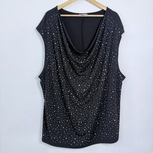 Fashion Bug Sparkly Rhinestone Cowl Neck Sleeveless Top Size 4X Black Party Glam